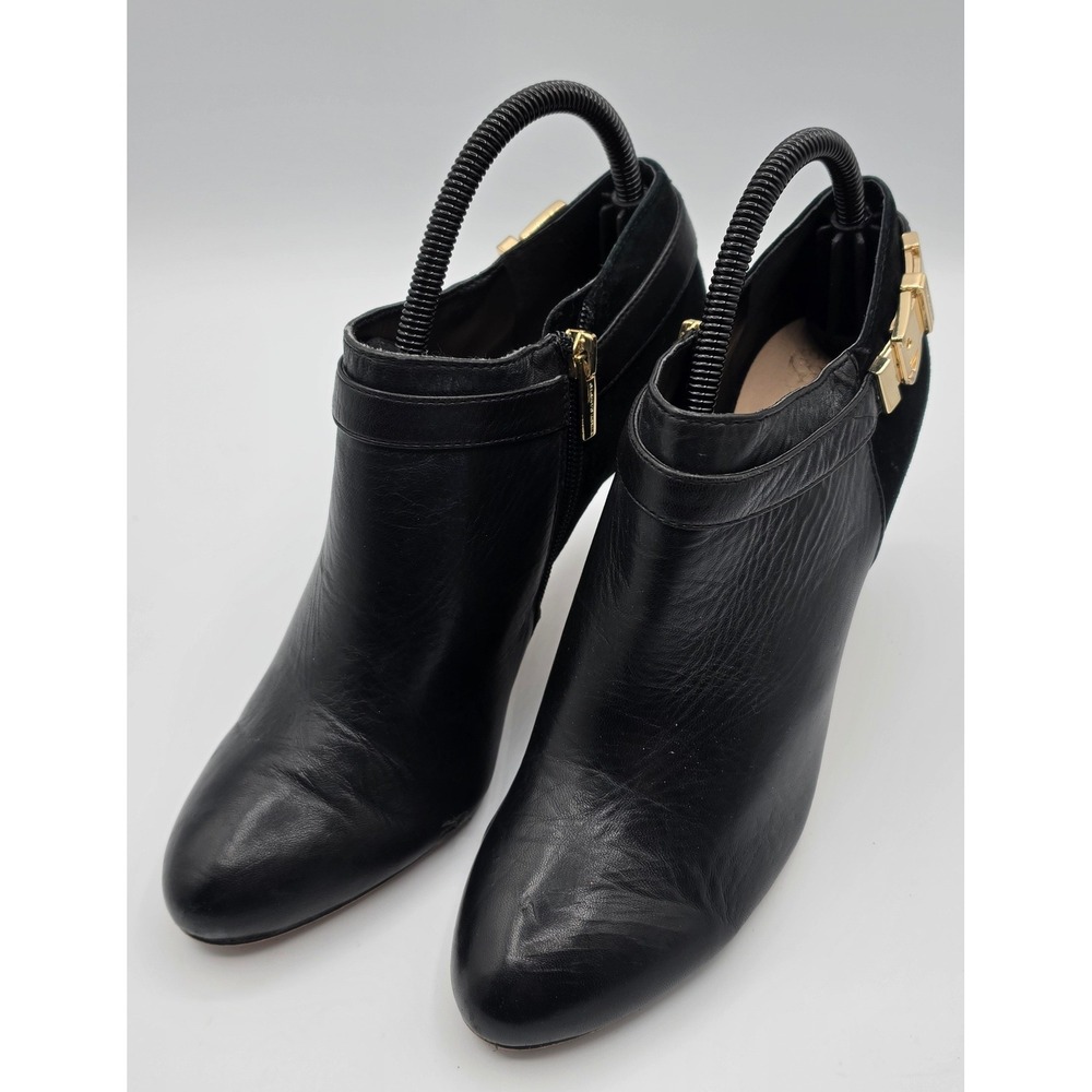 Vince Camuto‎ Booties Women 8.5M Black Excellent Leather Suede Kitten Heel Zip